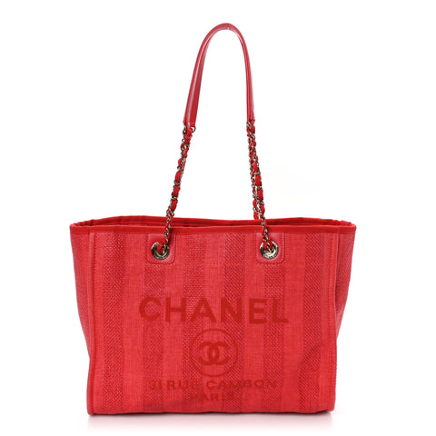 Mixed Fibers Striped Small Deauville Tote Red