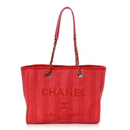 Chanel Mixed Fibers Striped Small Deauville Tote Red 1 of 10
