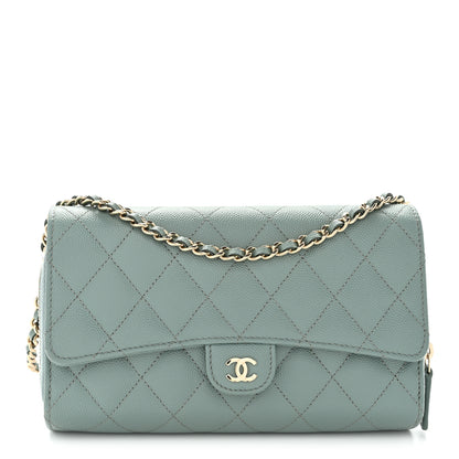 Chanel Caviar Quilted Phone Holder Wallet on Removable Chain Light Blue 1 of 12