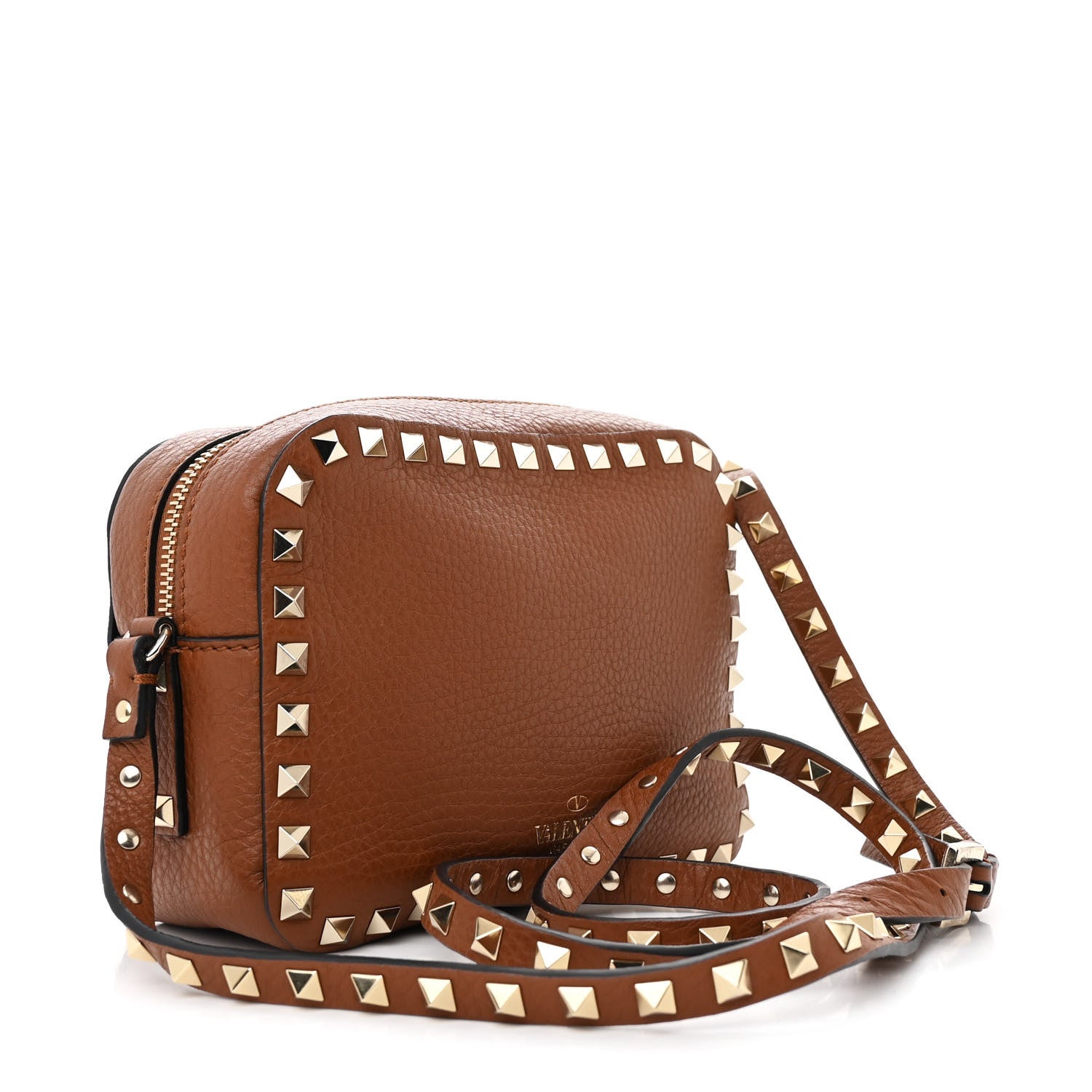 Valentino Garavani Pebbled Calfskin Rockstud Camera Crossbody Bag Tan 3 of 10