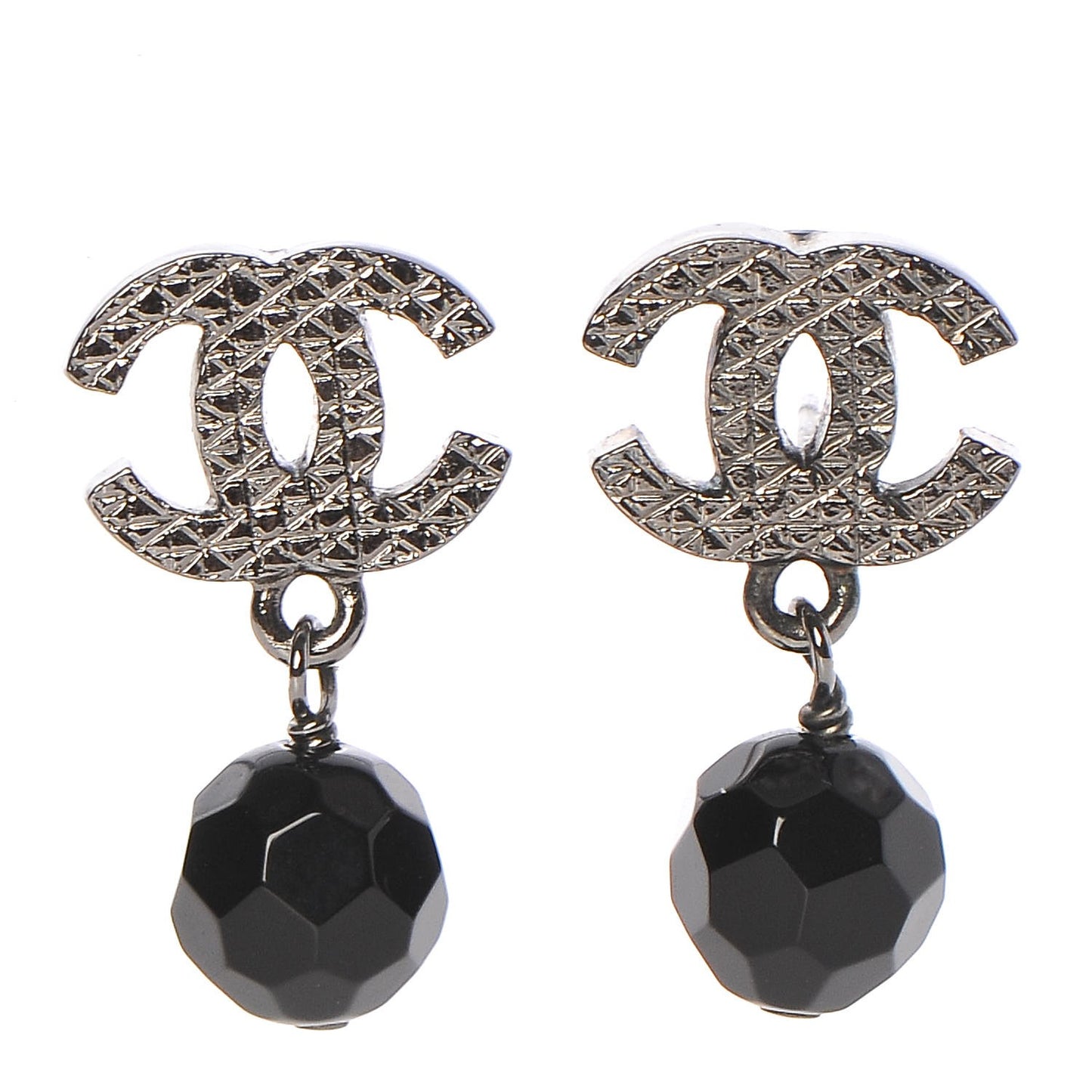 Ruthenium CC Bead Drop Earrings Black