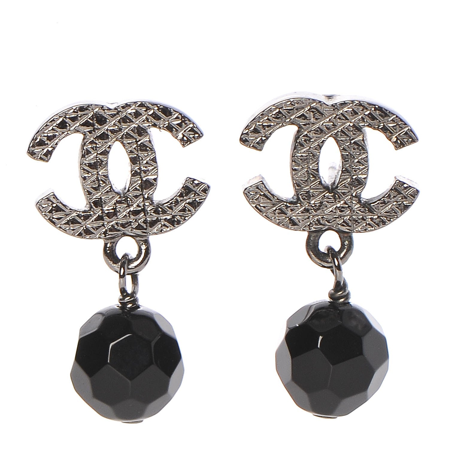 Chanel Ruthenium CC Bead Drop Earrings Black 1 of 6