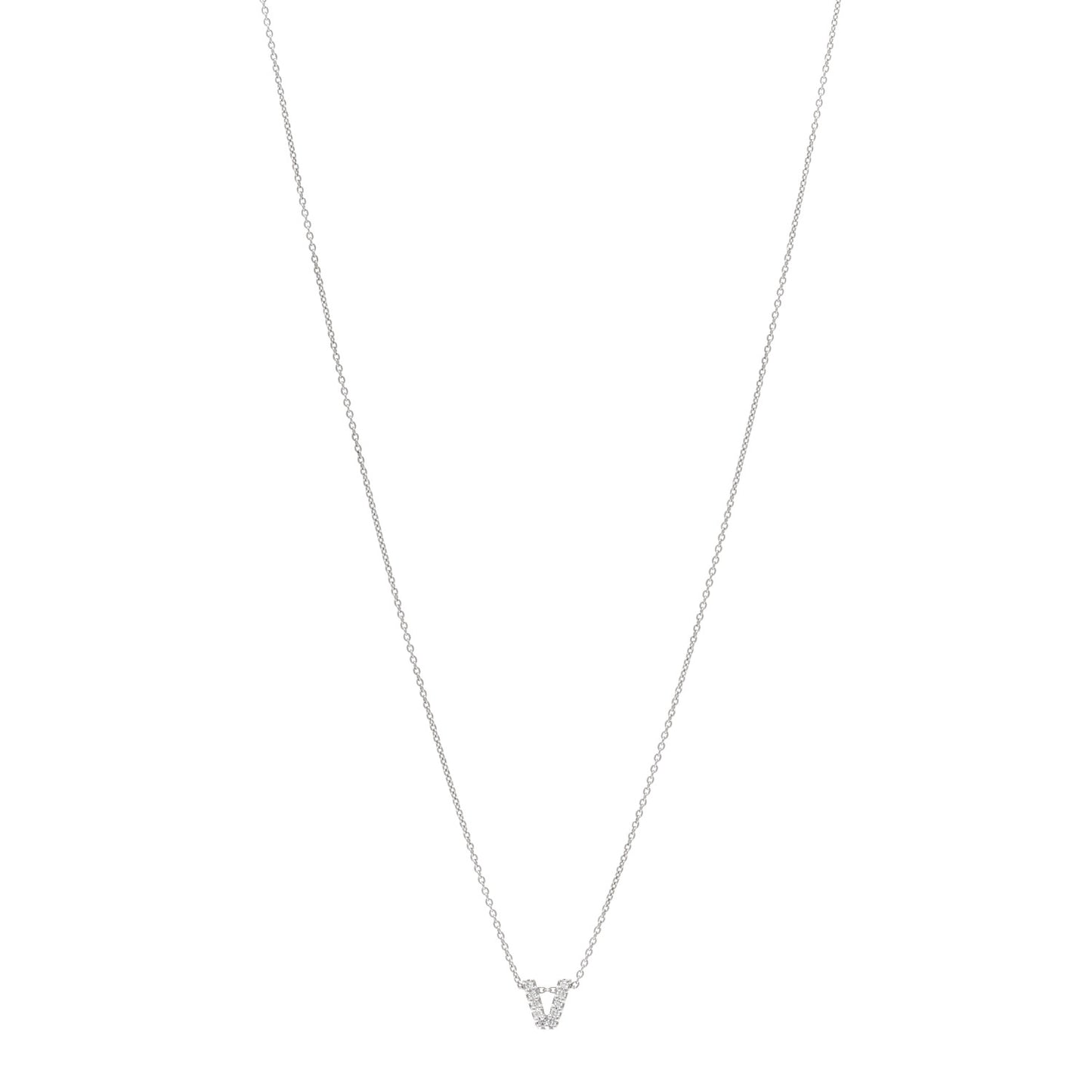18K White Gold Diamond Love Letter V Pendant Necklace