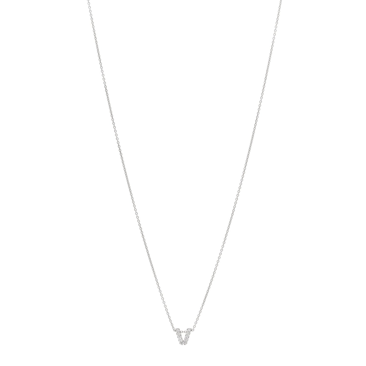 Roberto Coin 18K White Gold Diamond Love Letter V Pendant Necklace 1 of 6