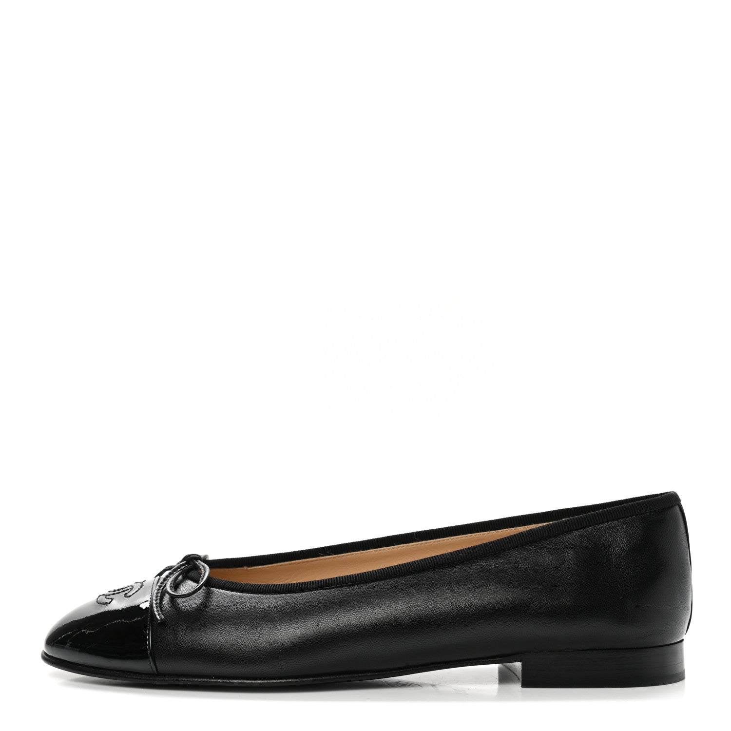 Chanel Lambskin Patent Cap Toe Ballerina Flats 39.5 Black 1 of 8