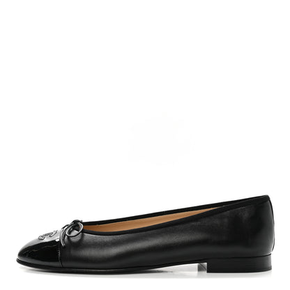 Chanel Lambskin Patent Cap Toe Ballerina Flats 39.5 Black 1 of 8
