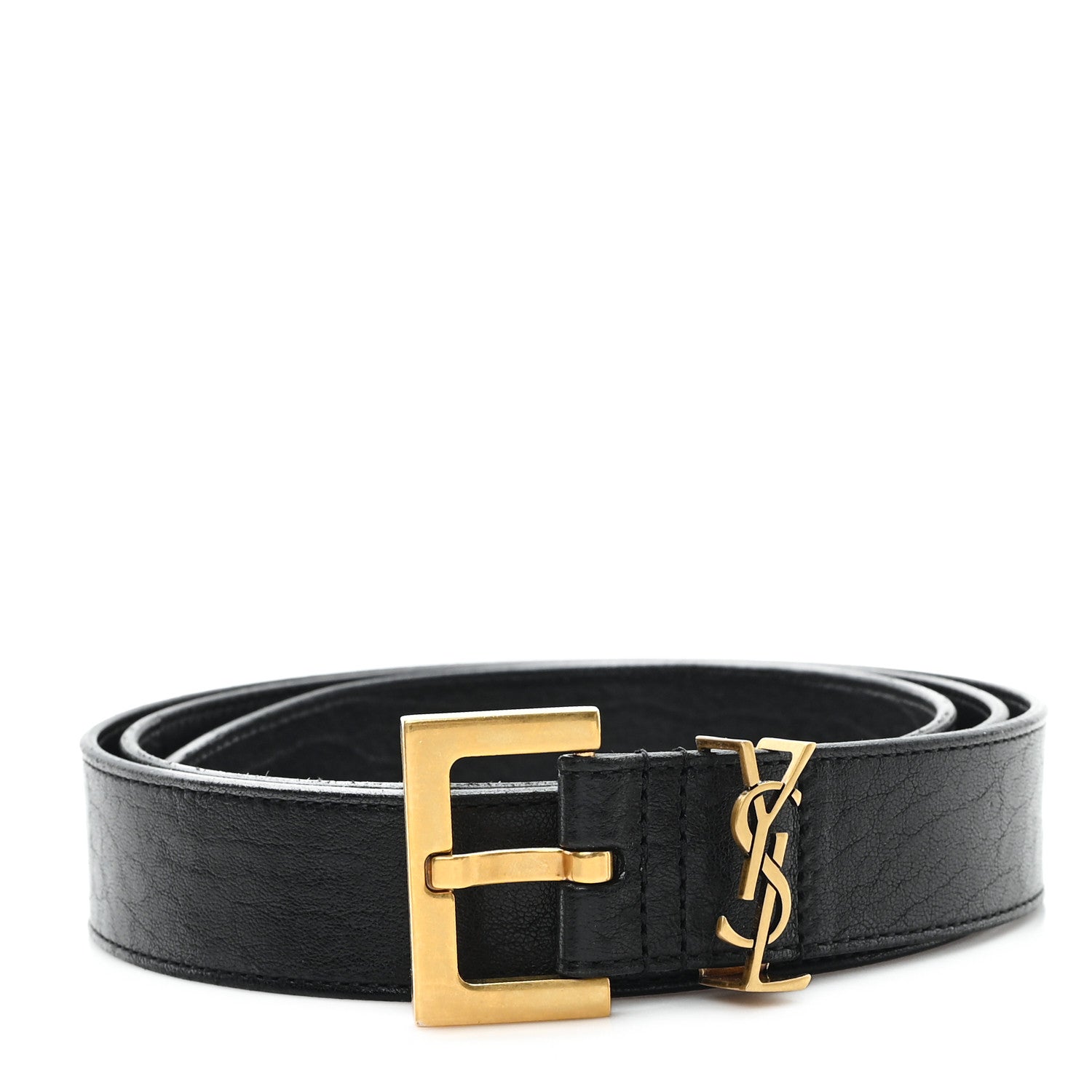 Saint Laurent Calfskin Monogram Square Buckle Belt 85 34 Black 1 of 6