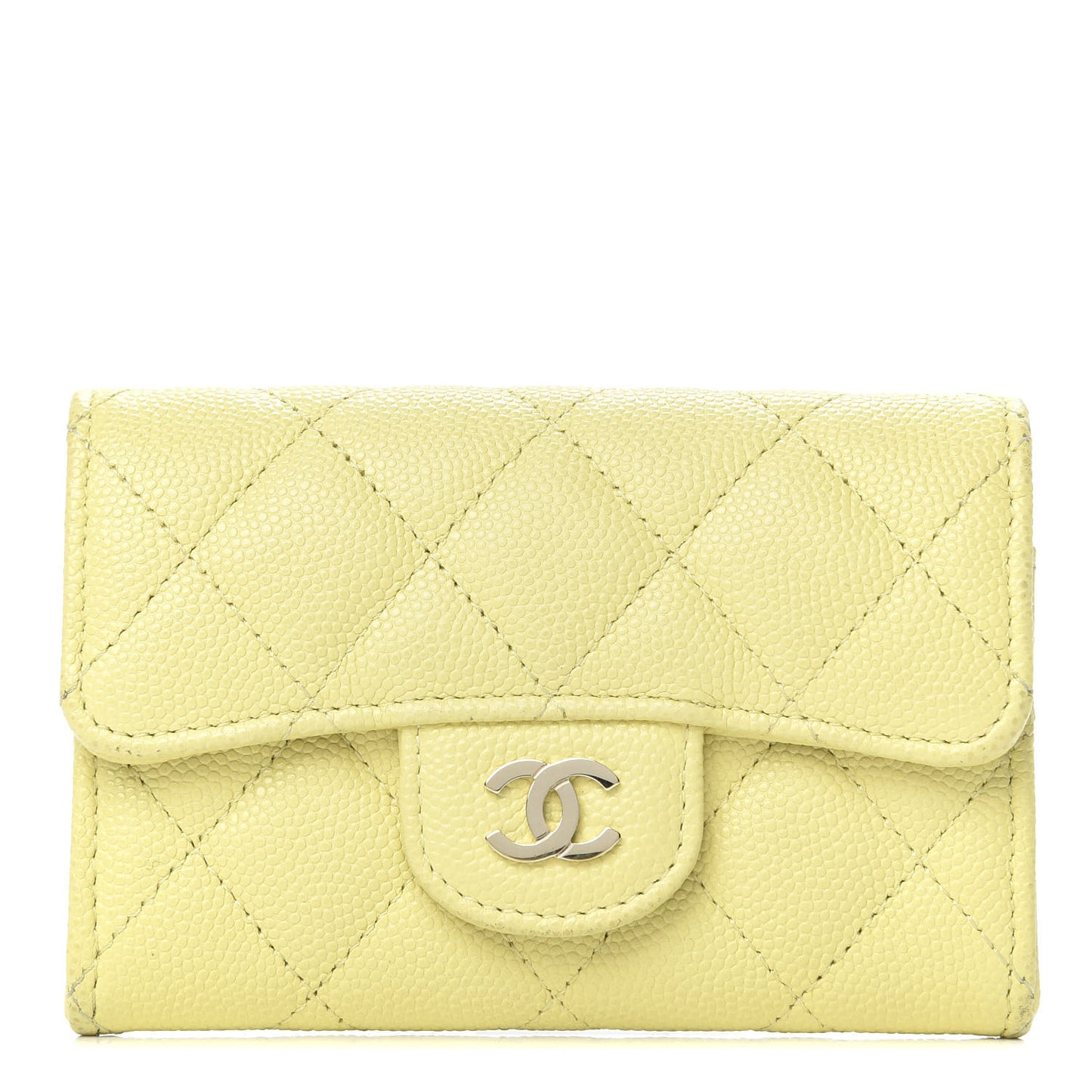 Caviar Quilted Flap Card Holder Wallet Yellow