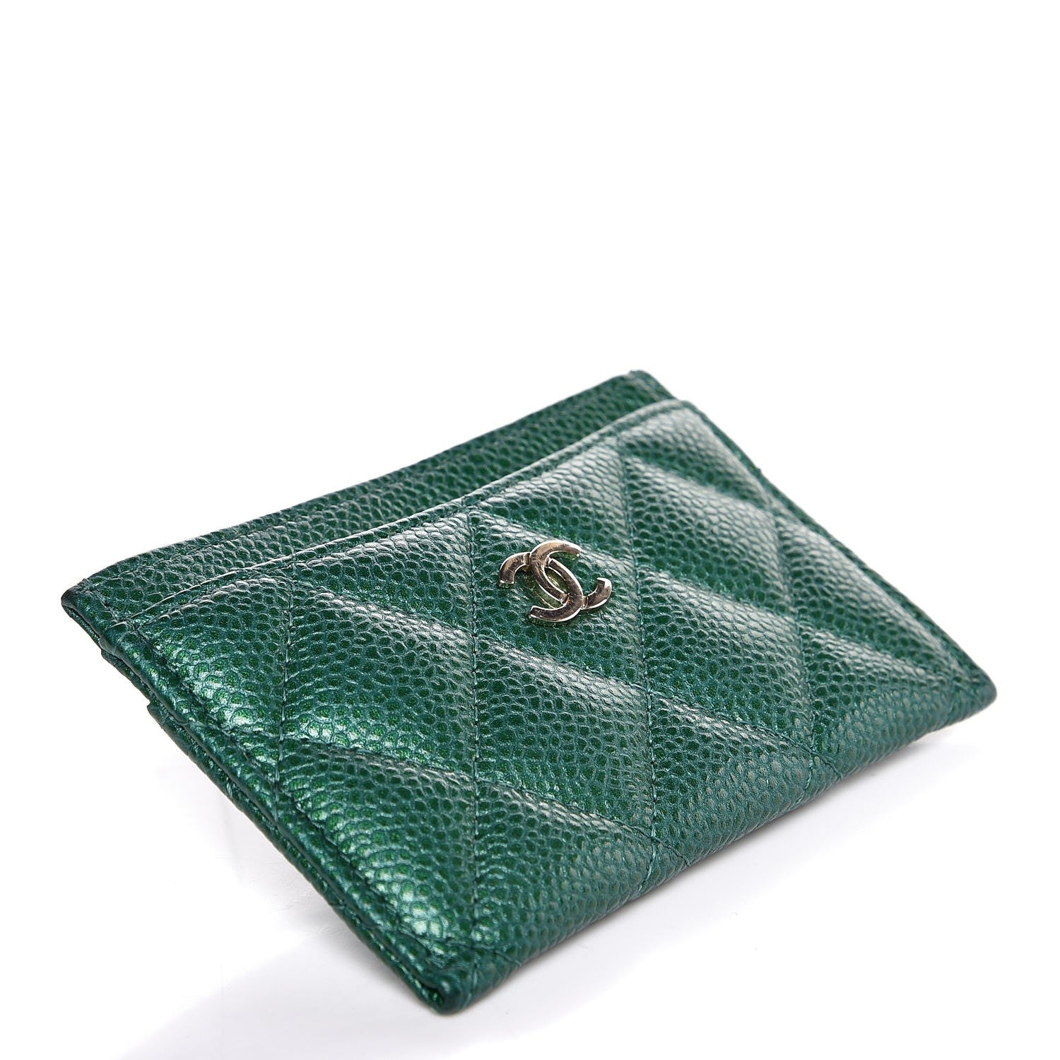 Chanel Metallic Caviar Quilted Card Holder Green 4 of 9