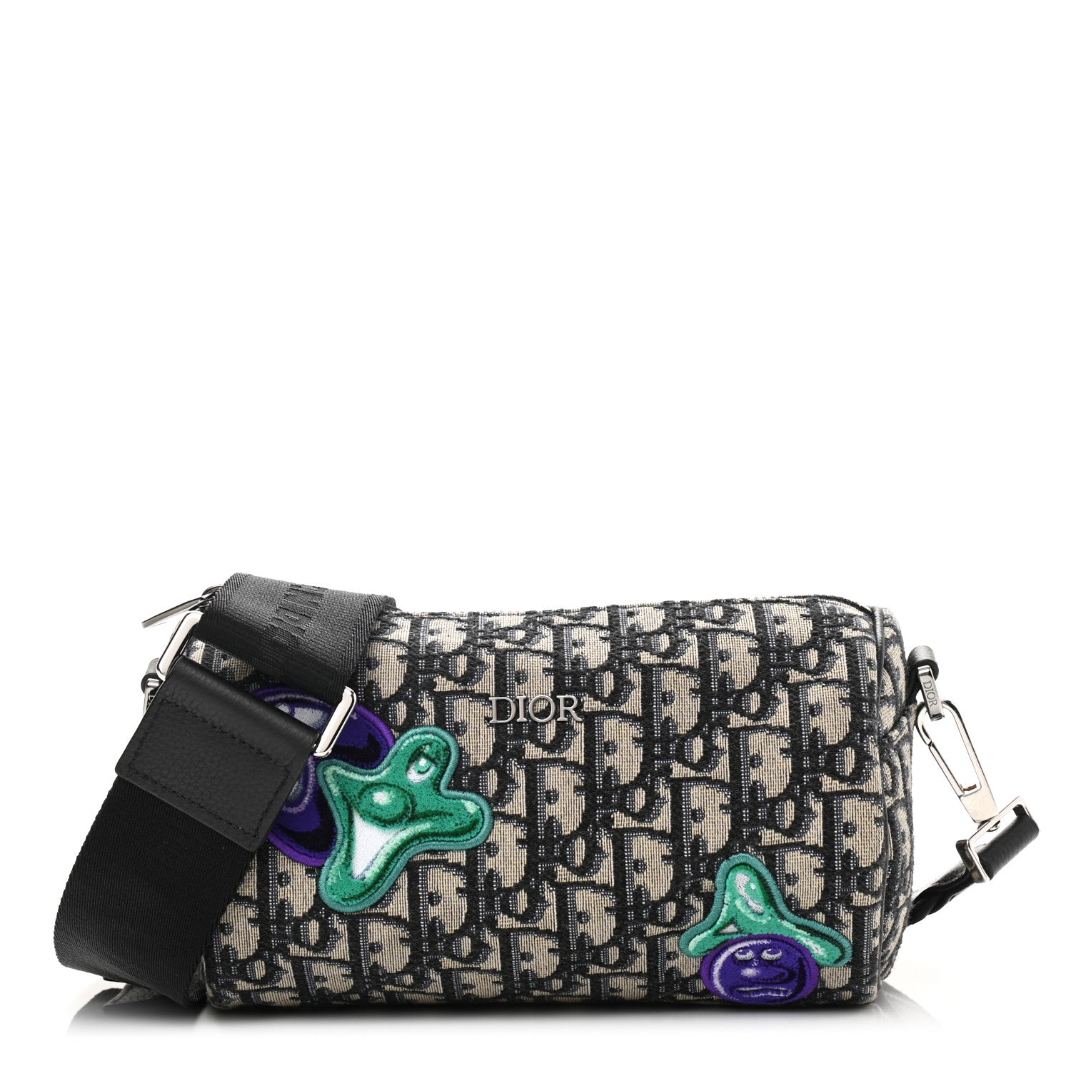 Christian Dior X KENNY SCHARF Oblique Canvas Embroidered Patches Roller Messenger Bag Charcoal 1 of 9