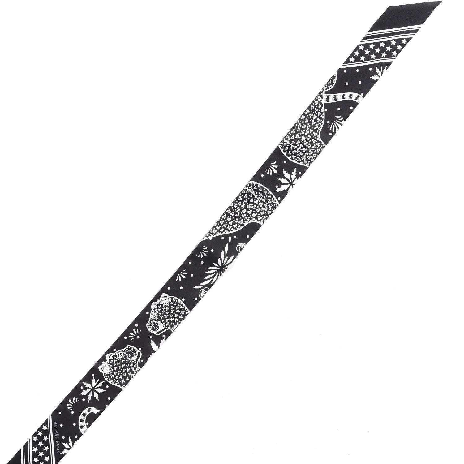 Hermes Silk Les Leopards Twilly Black White 4 of 4