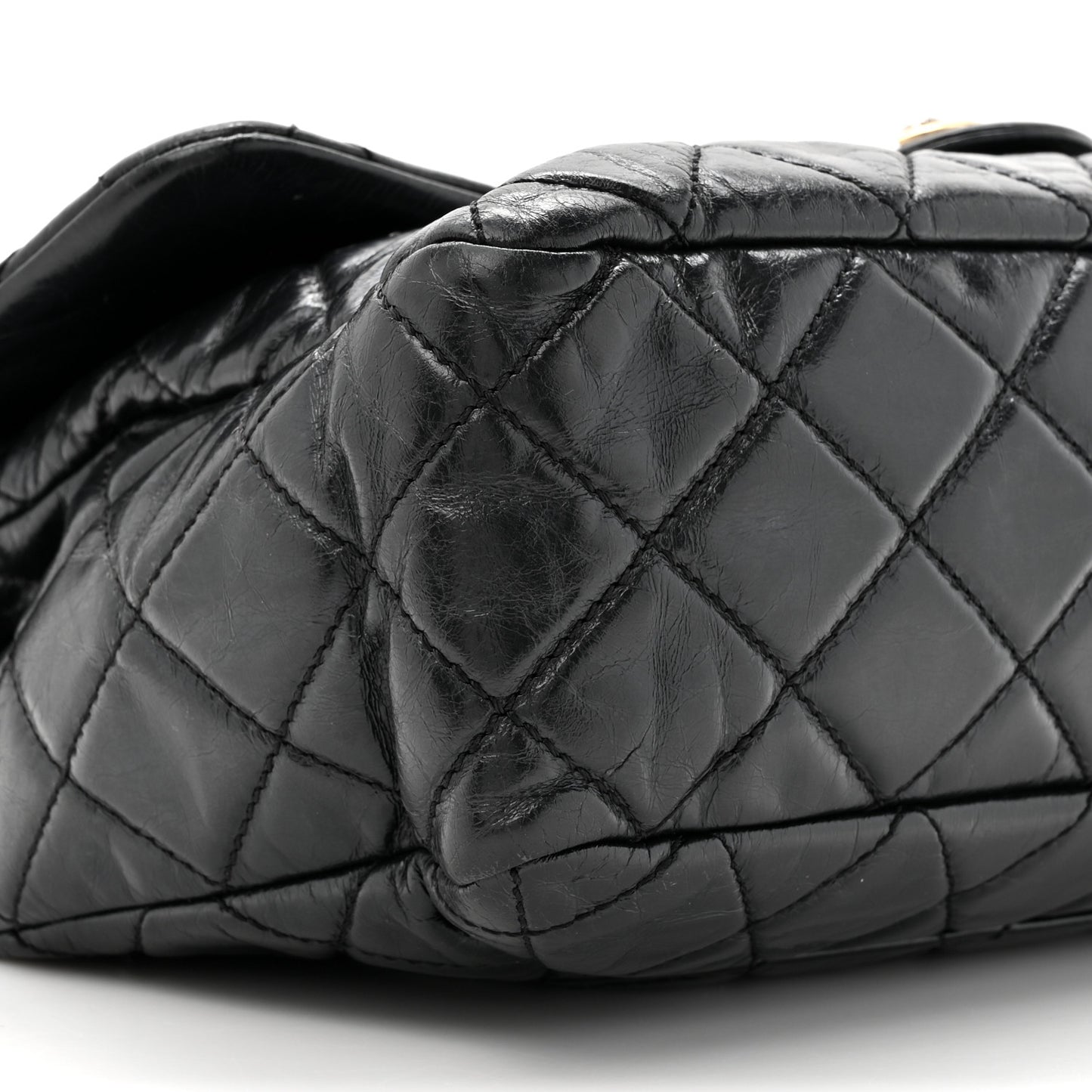 Glazed Calfskin Castle Rock Large Flap Black Burgundy