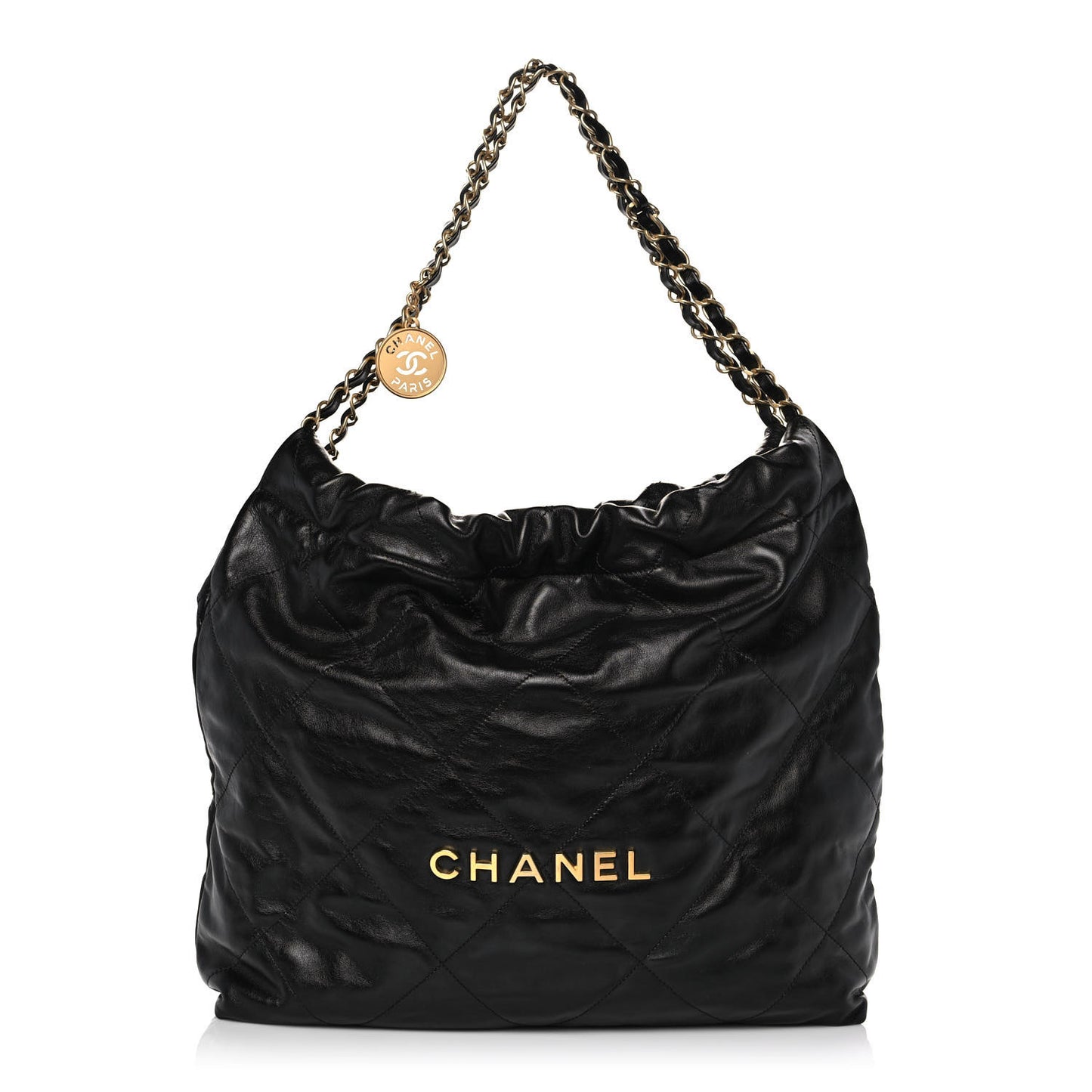 Shiny Calfskin Quilted Chanel 22 Black