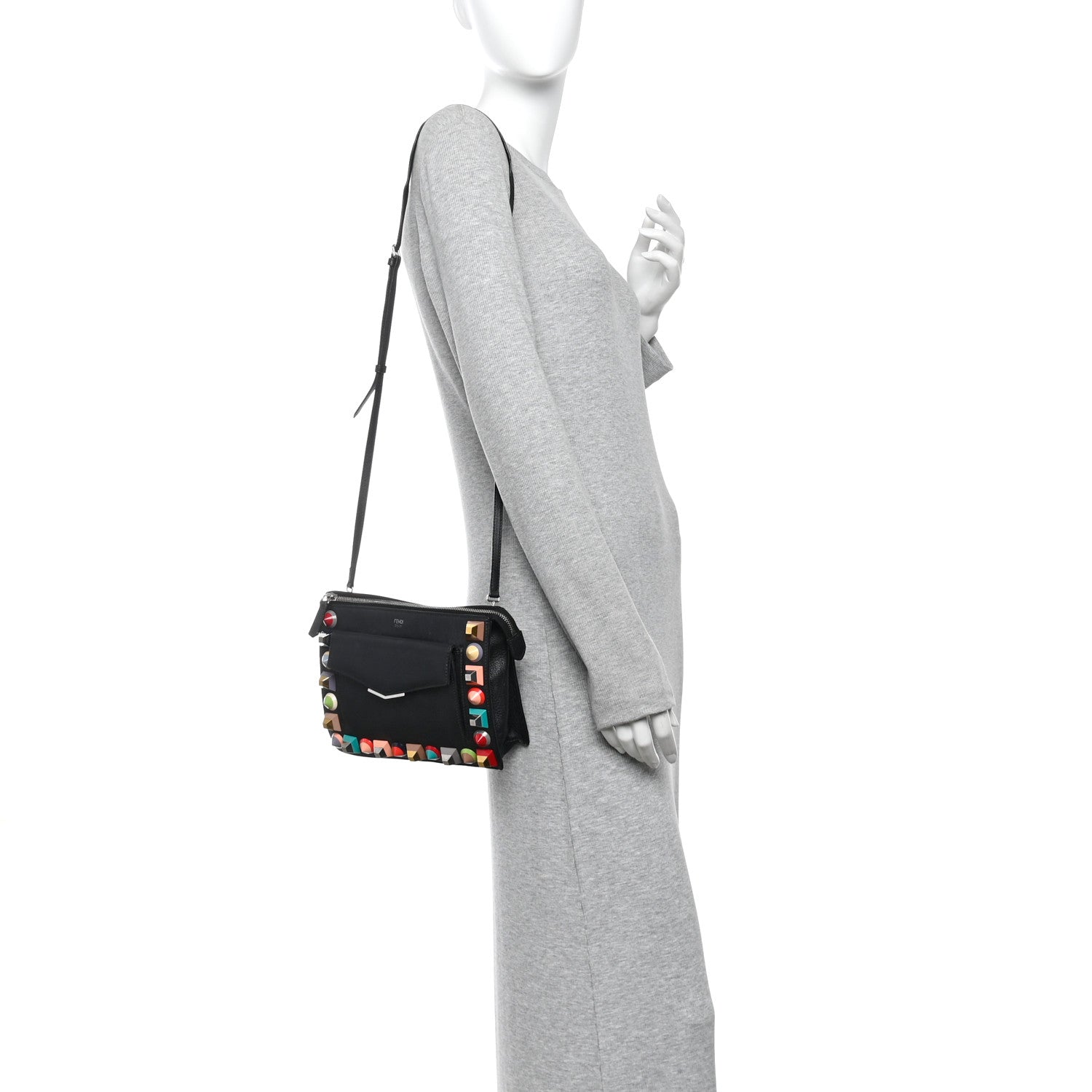 Fendi Vitello Dolce Studded Mini 2Jours Pouch Black Multicolor 2 of 11