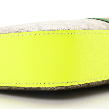 Gucci GG Supreme Monogram Textured Dollar Calfskin Web Ophidia Wristlet Shoulder Bag Beige Ebony Fluo Yellow 9 of 10