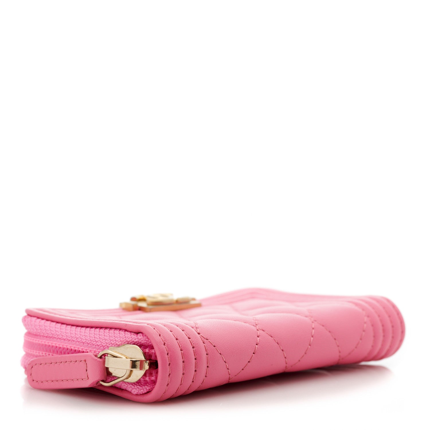 Chanel Lambskin Quilted Boy Zip Around Coin Purse Wallet Pink 4 of 9