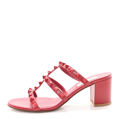 Valentino Garavani Patent Lacquered Monochrome Rockstud 60mm Caged Slide Sandals 36.5 Rosso Valentino 1 of 10