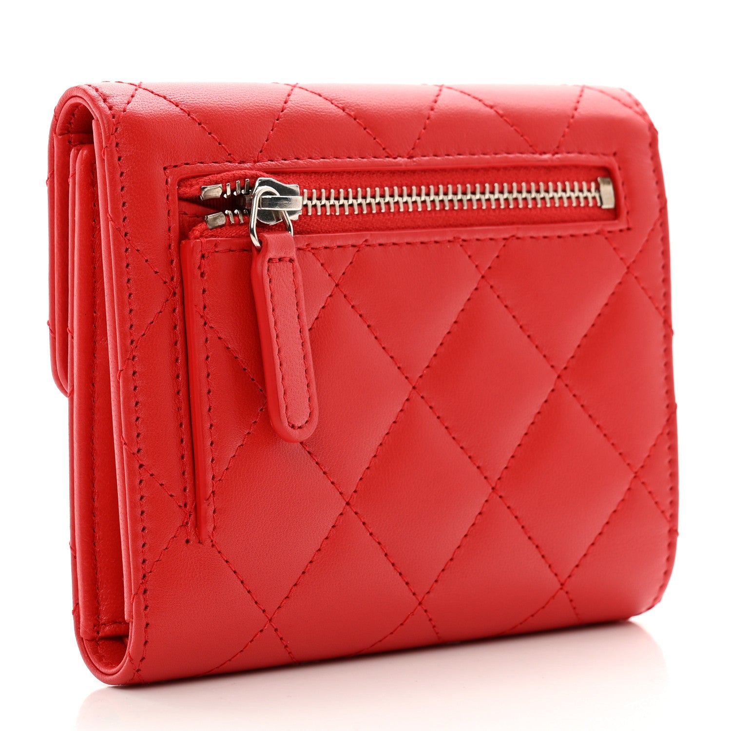 Chanel Lambskin Quilted Compact Flap Wallet Red 3 of 9