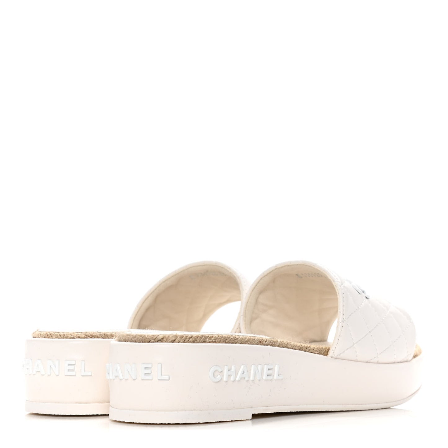 Lambskin Quilted CC Espadrille Slip On Sandals 39 White
