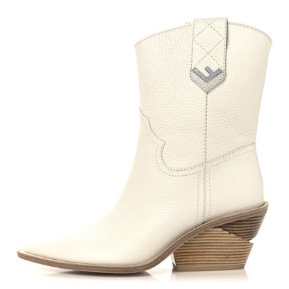Fendi Grained Calfskin Cutwalk Ankle Boots 37.5 White 1 of 8