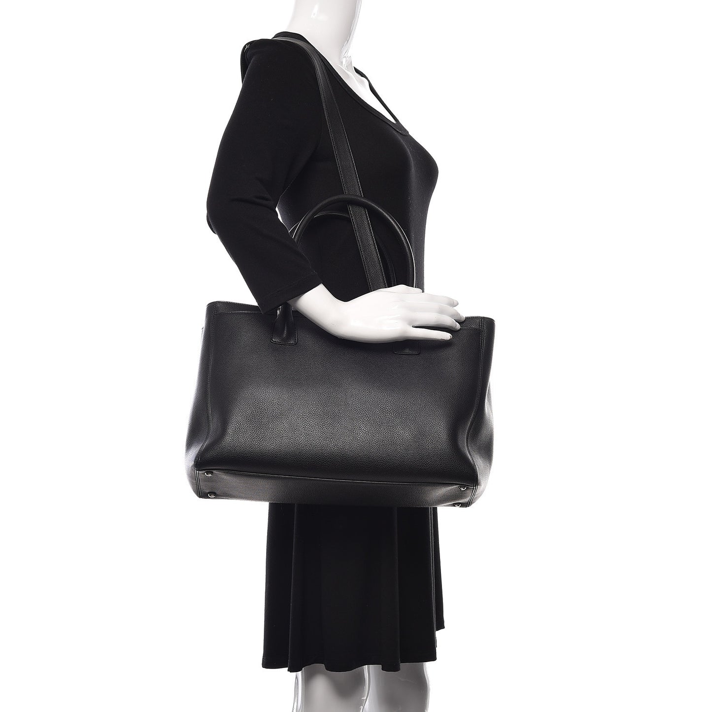 Calfskin Cerf Executive Shopper Tote Black