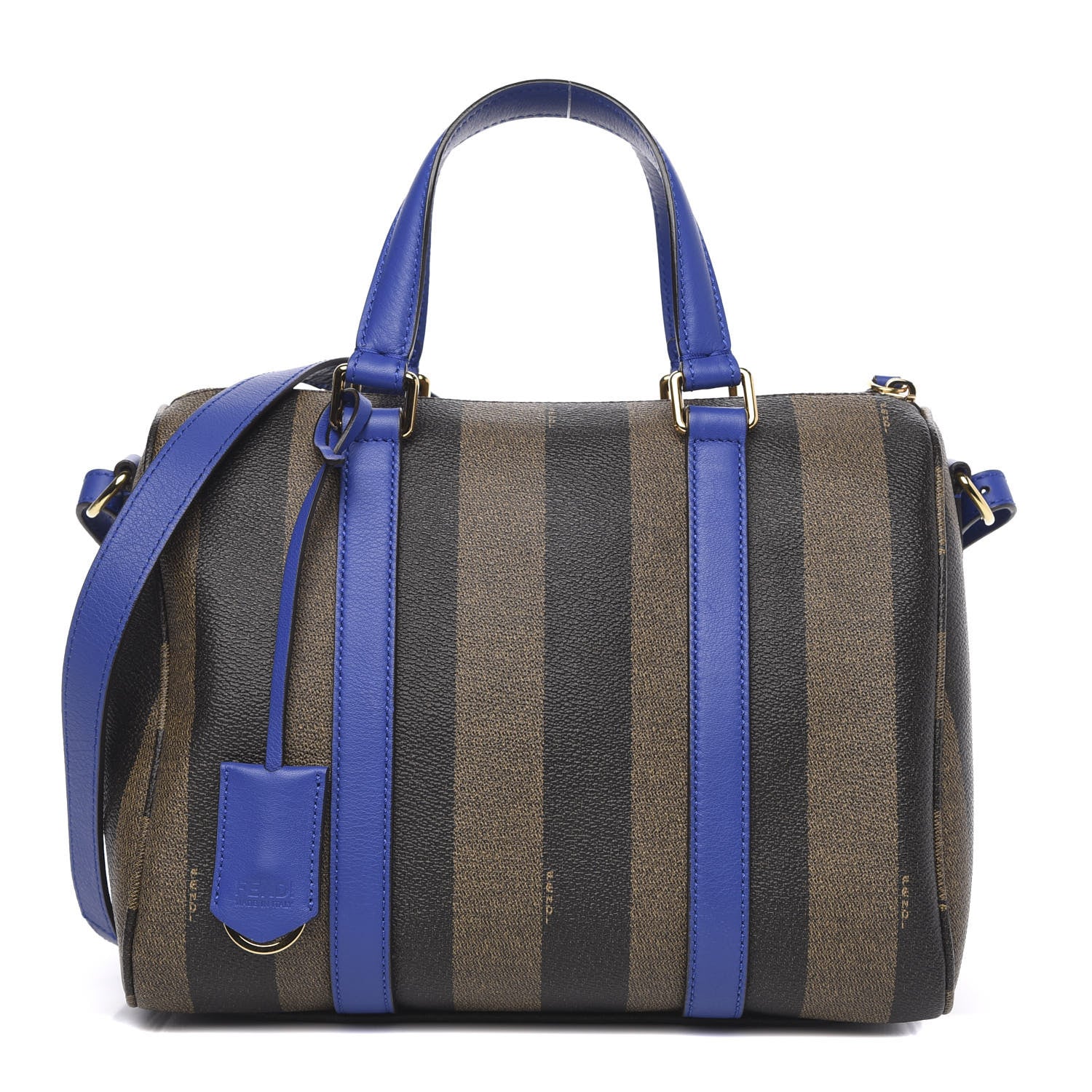 Fendi Pequin Spalmati Vitello Flamingo Small Boston Tobacco Blue Neon 1 of 10