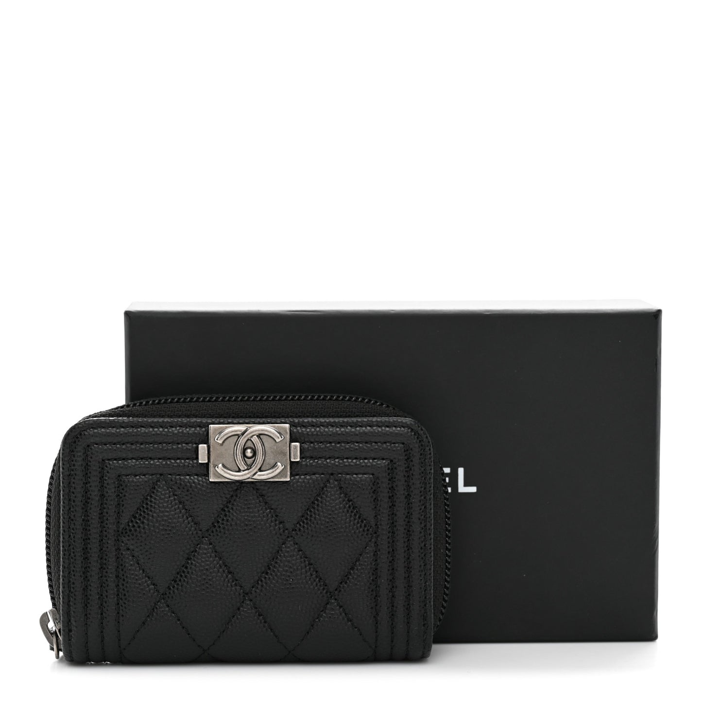 Caviar Quilted Boy Zip Around Coin Purse Wallet Black