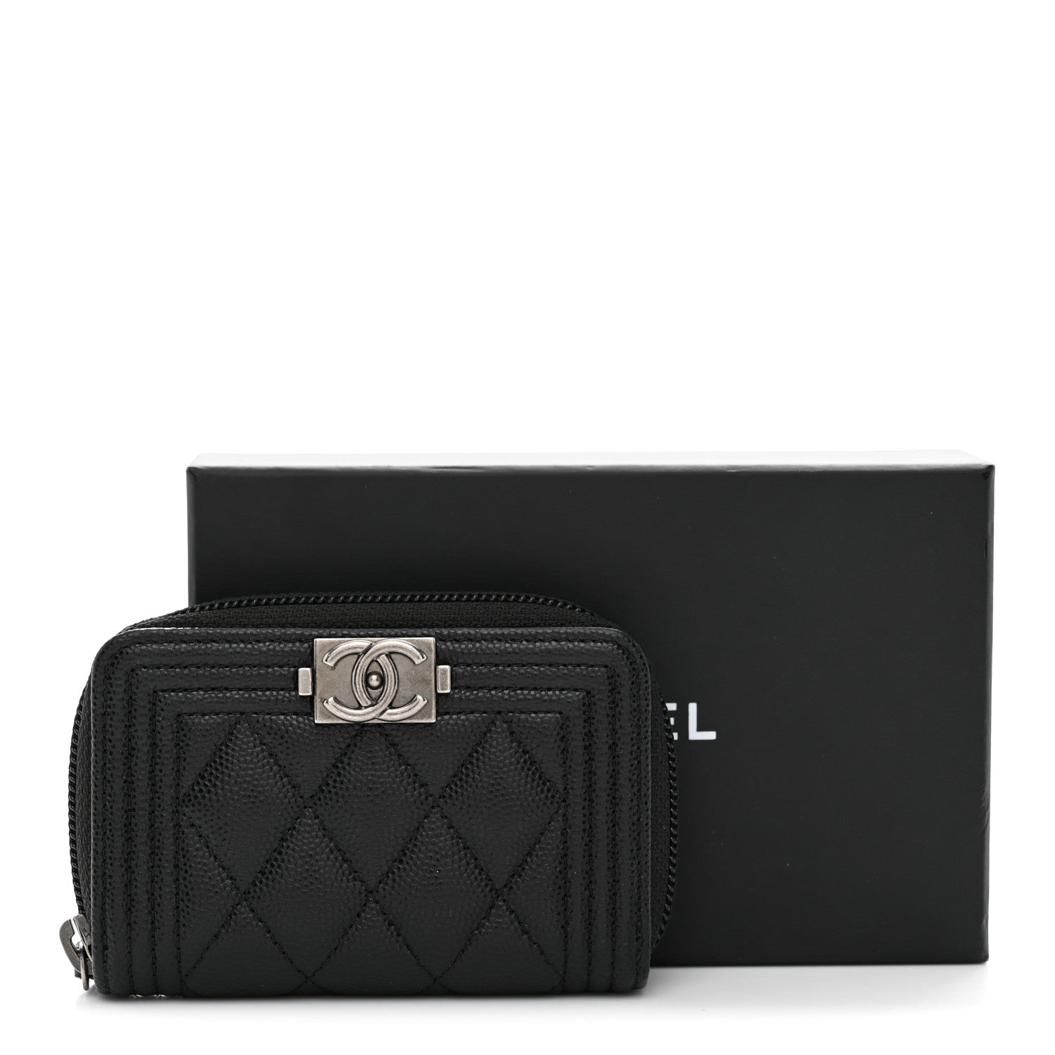 Chanel Caviar Quilted Boy Zip Around Coin Purse Wallet Black 8 of 8