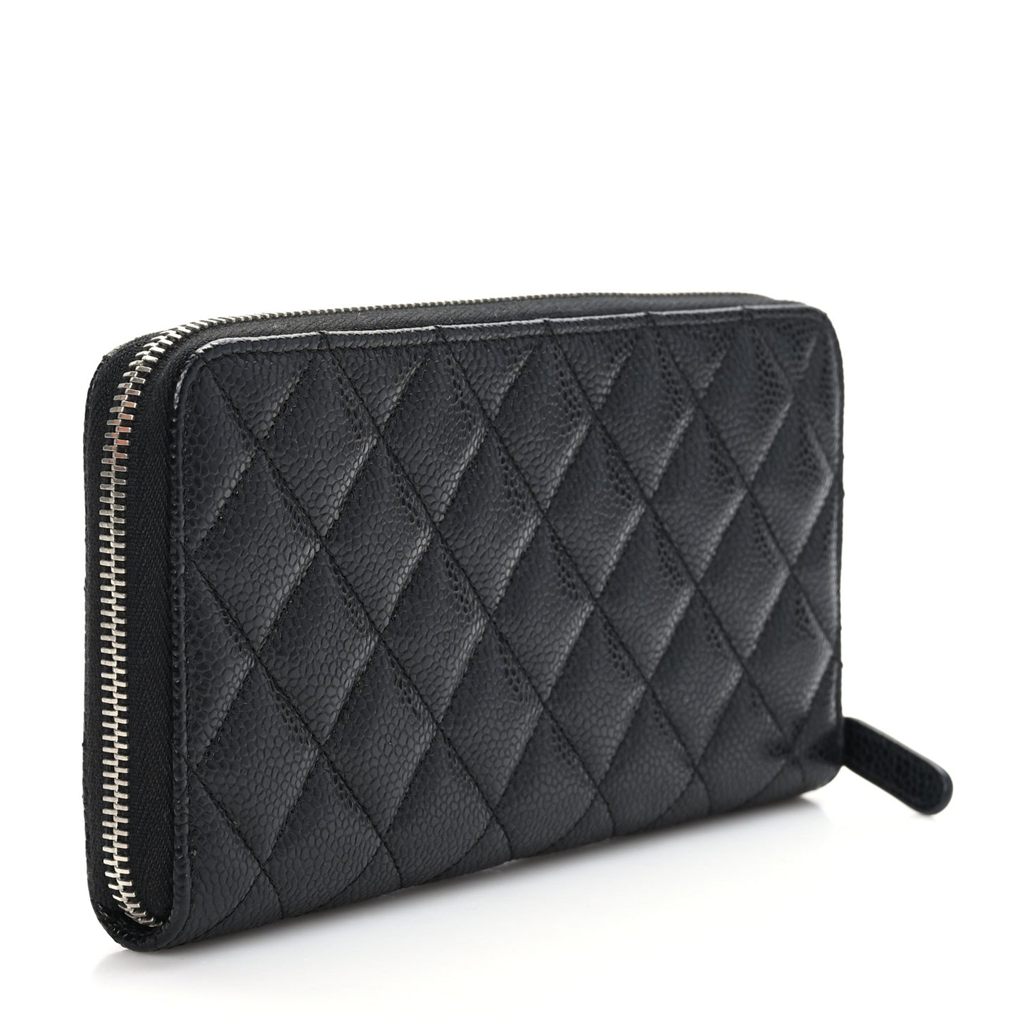 Caviar Quilted Large Gusset Zip Around Wallet Black