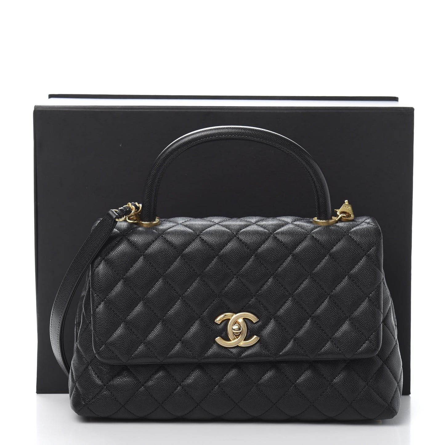 Caviar Quilted Small Coco Handle Flap Black