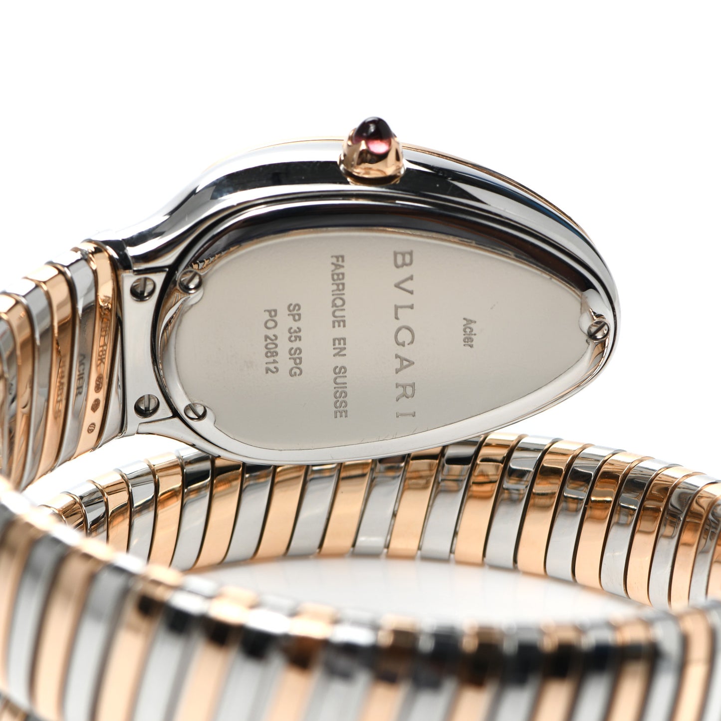 Stainless Steel 18K Rose Gold Diamond Bezel 35mm Serpenti Tubogas Quartz Watch