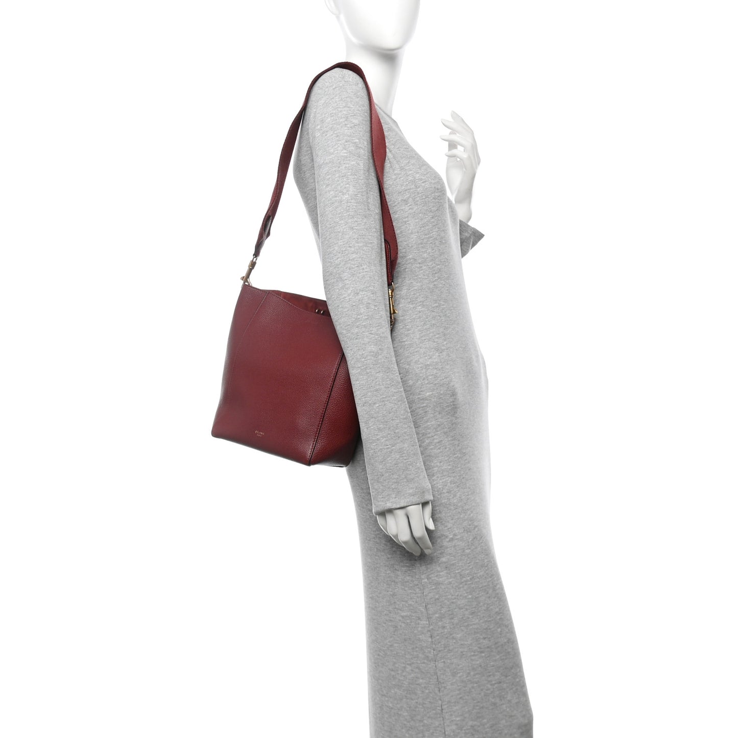Soft Grained Calfskin Sangle Bucket Bag Light Burgundy