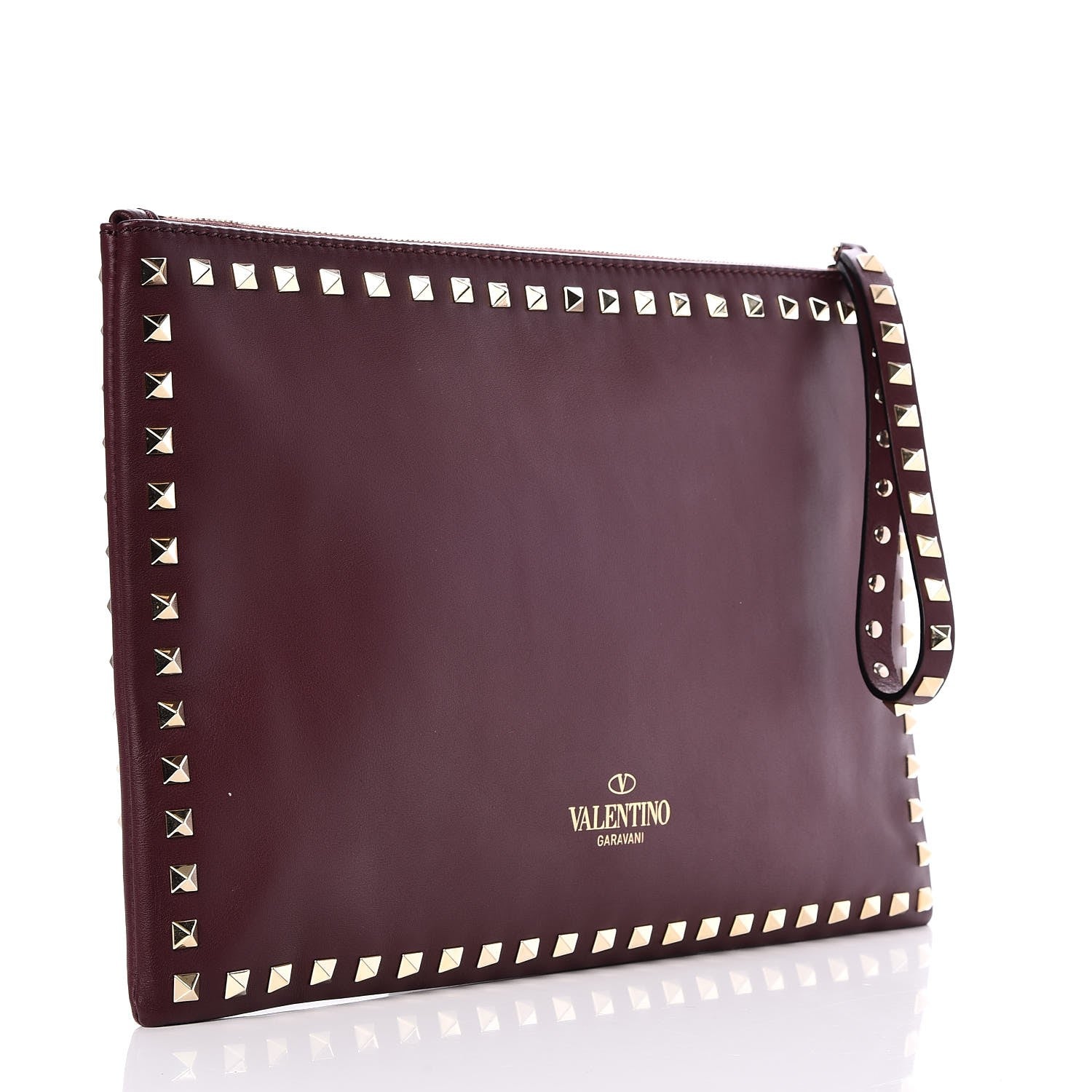 Valentino Garavani Vitello Large Rockstud Zip Wristlet Pouch Rubin 3 of 7
