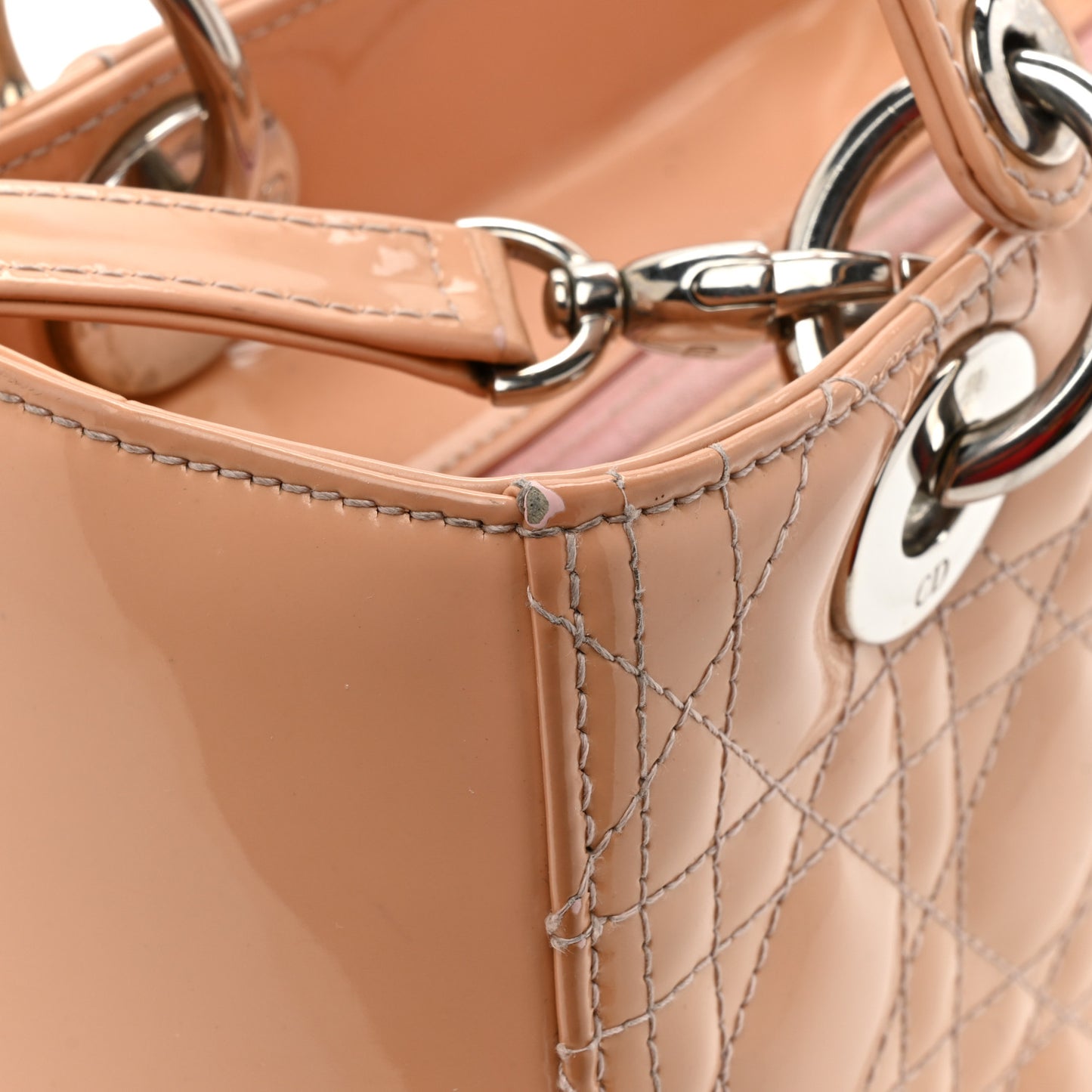 Patent Cannage Medium Lady Dior Rose Clair