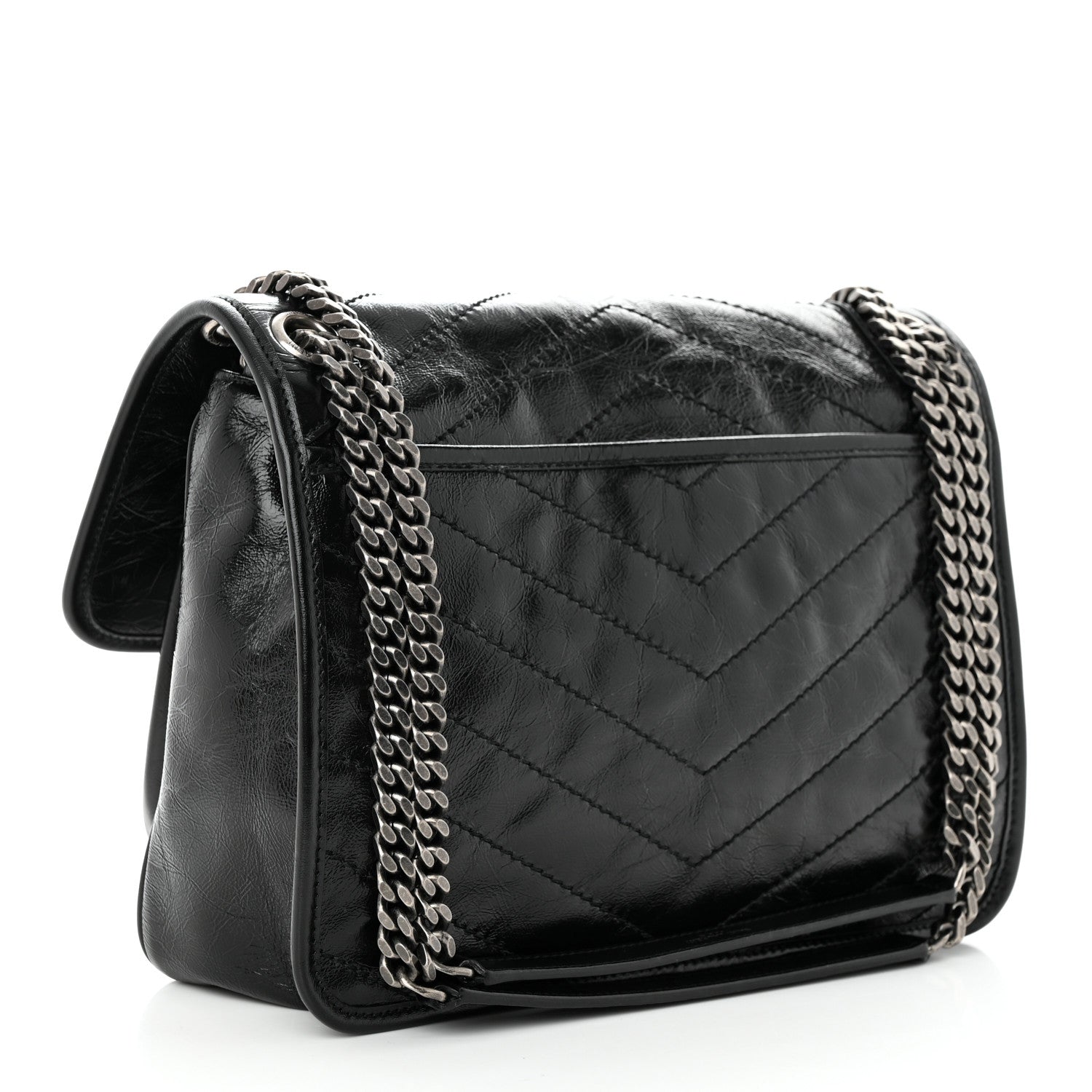 Saint Laurent Crinkled Calfskin Matelasse Monogram Medium Niki Chain Satchel Black 4 of 11