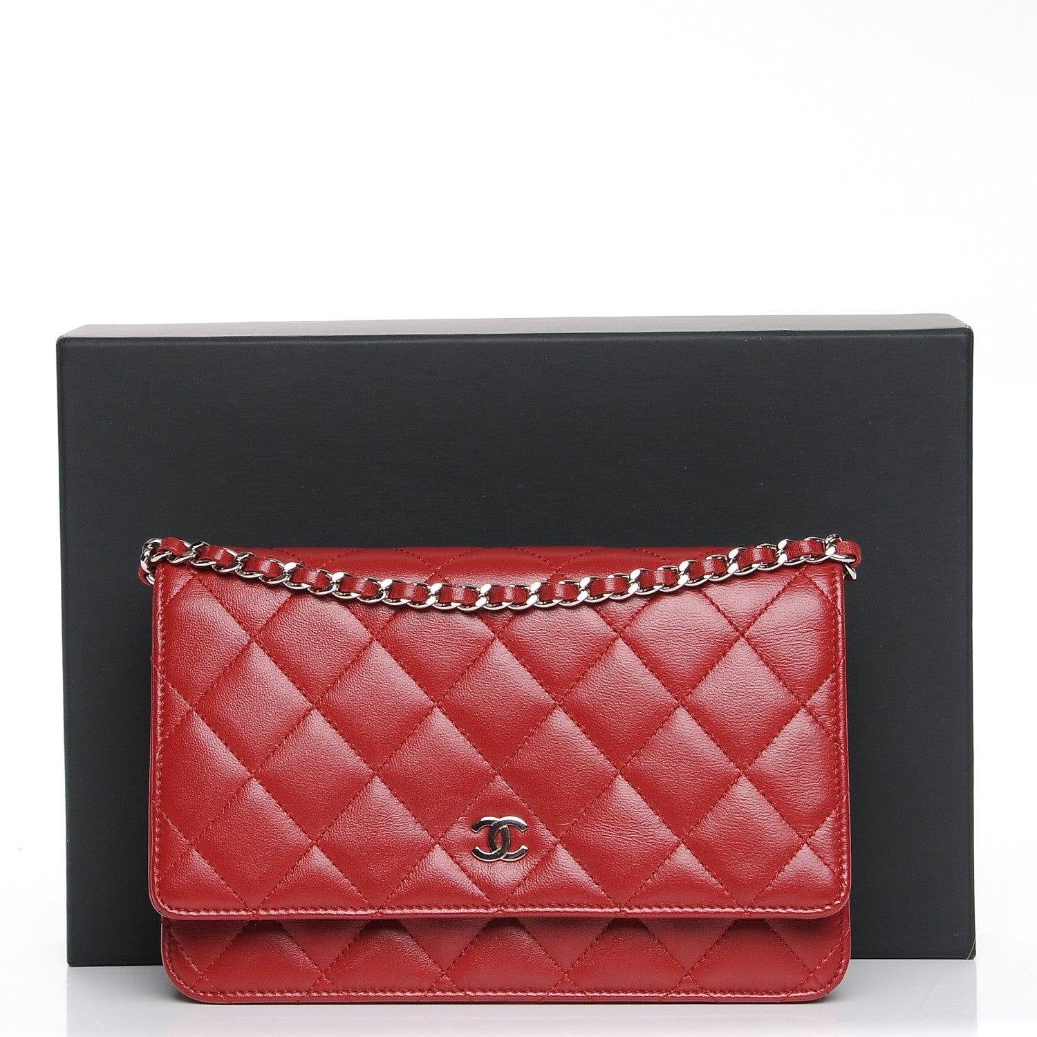 Chanel Lambskin Quilted Wallet On Chain WOC Red 9 of 9