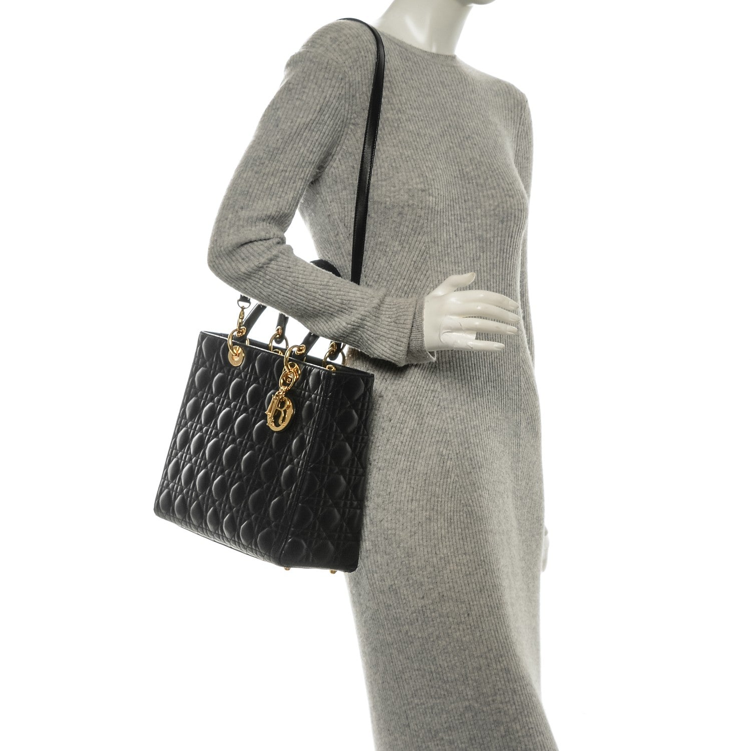 Christian Dior Vintage Lambskin Cannage Large Lady Dior Black 2 of 14
