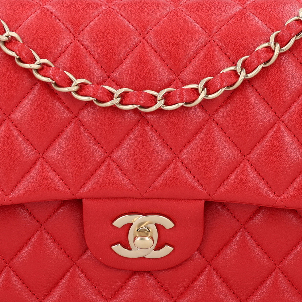 Lambskin Quilted Medium Double Flap Red