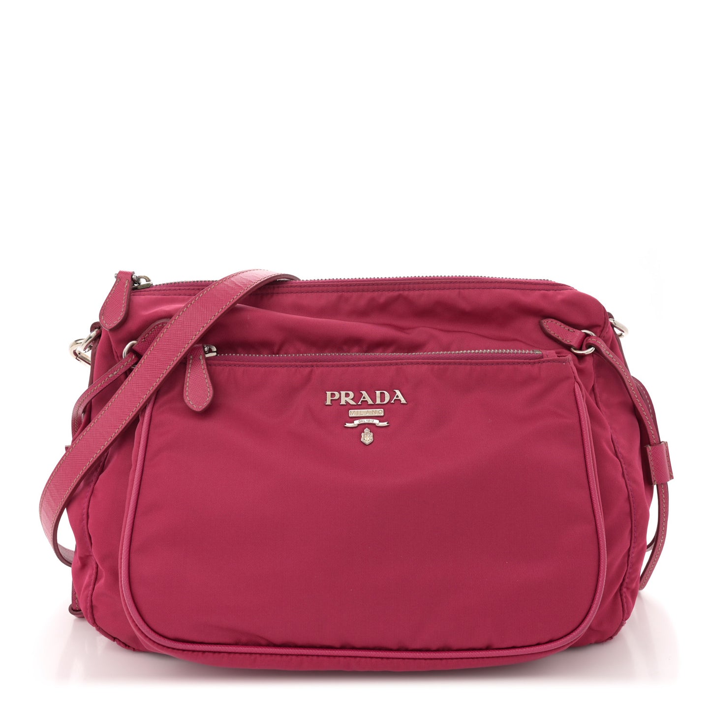 Tessuto Nylon Saffiano Pocket Shoulder Bag Fuxia