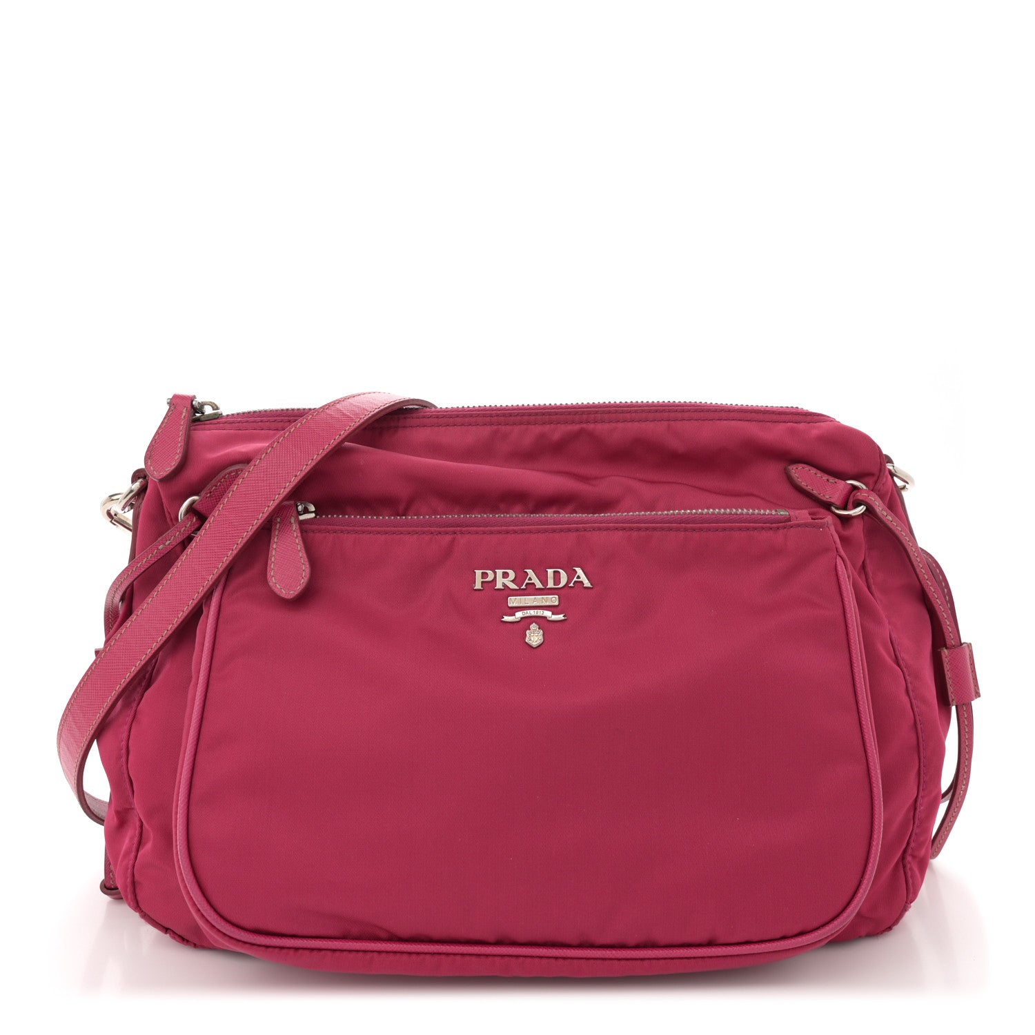 Prada Tessuto Nylon Saffiano Pocket Shoulder Bag Fuxia 1 of 11