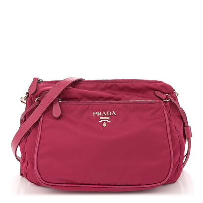 Prada Tessuto Nylon Saffiano Pocket Shoulder Bag Fuxia 1 of 11