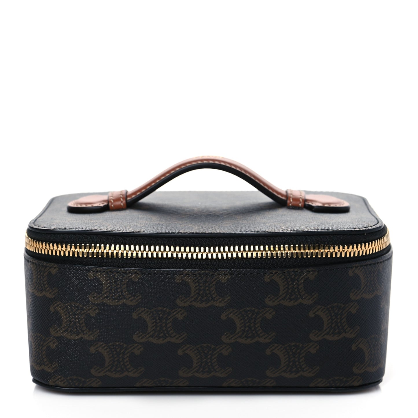 Triomphe Canvas Calfskin Small Top Handle Toiletry Case Tan