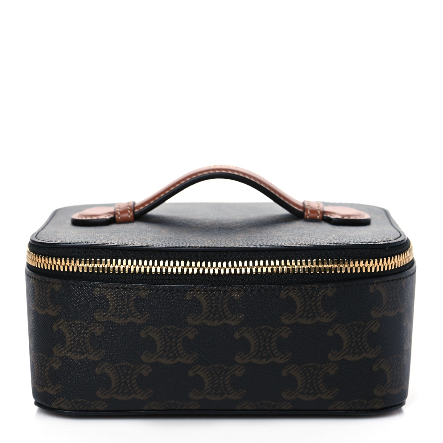 Celine Triomphe Canvas Calfskin Small Top Handle Toiletry Case Tan 1 of 13