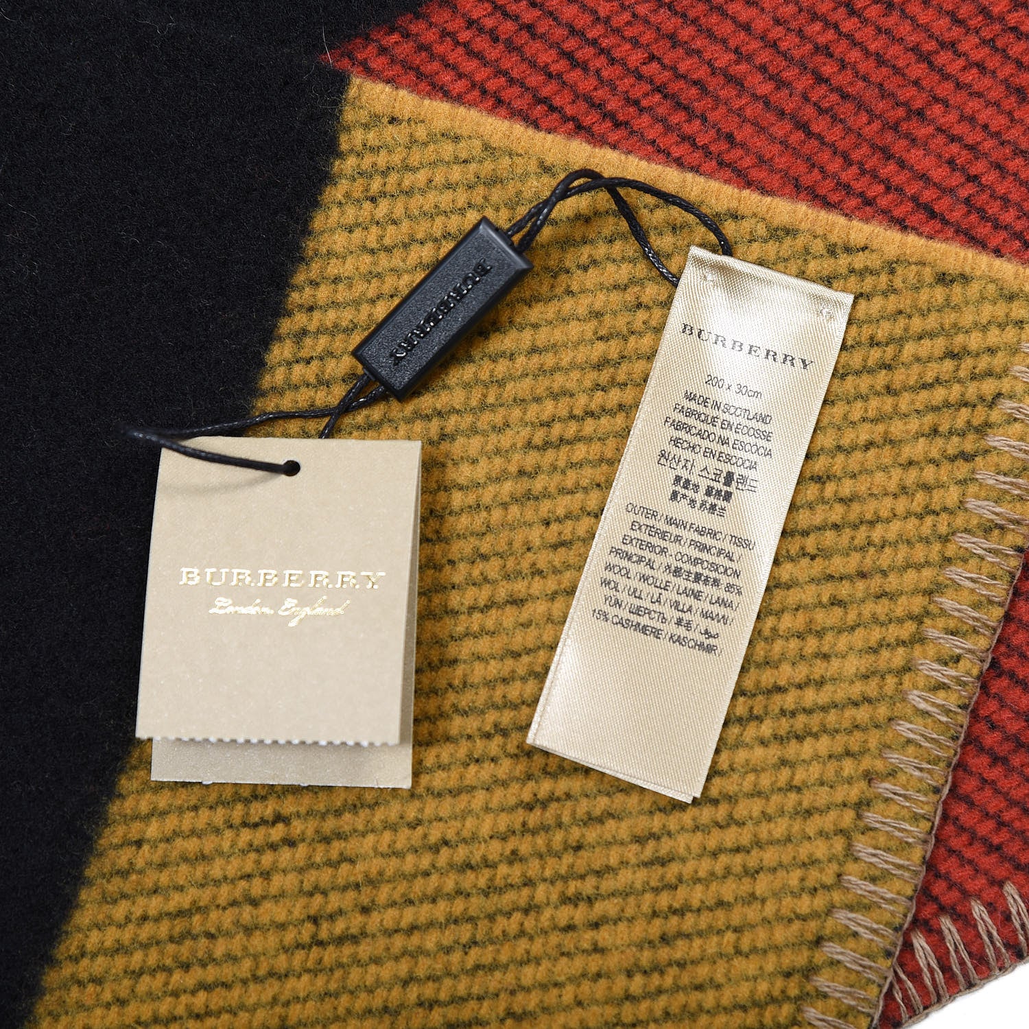 Burberry Wool Cashmere House Check Color Block Scarf Saffron 4 of 4