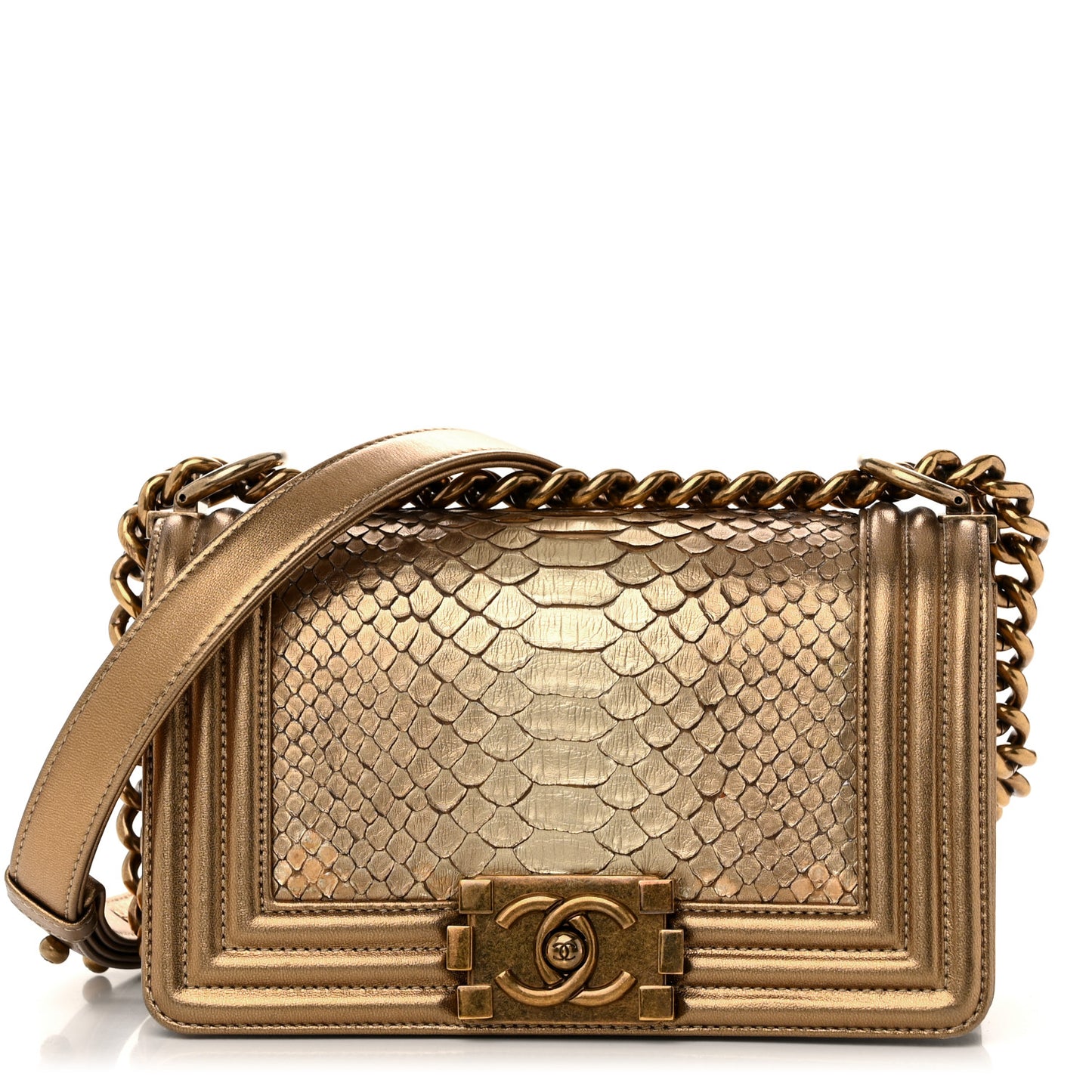 Snakeskin Calfskin Small Boy Flap Gold
