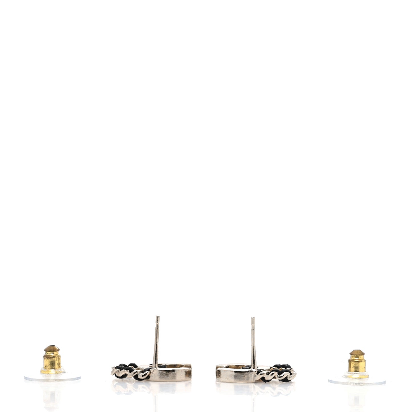 Crystal Baguette Lambskin Chain CC Vintage Allure Stud Earrings Black Gold