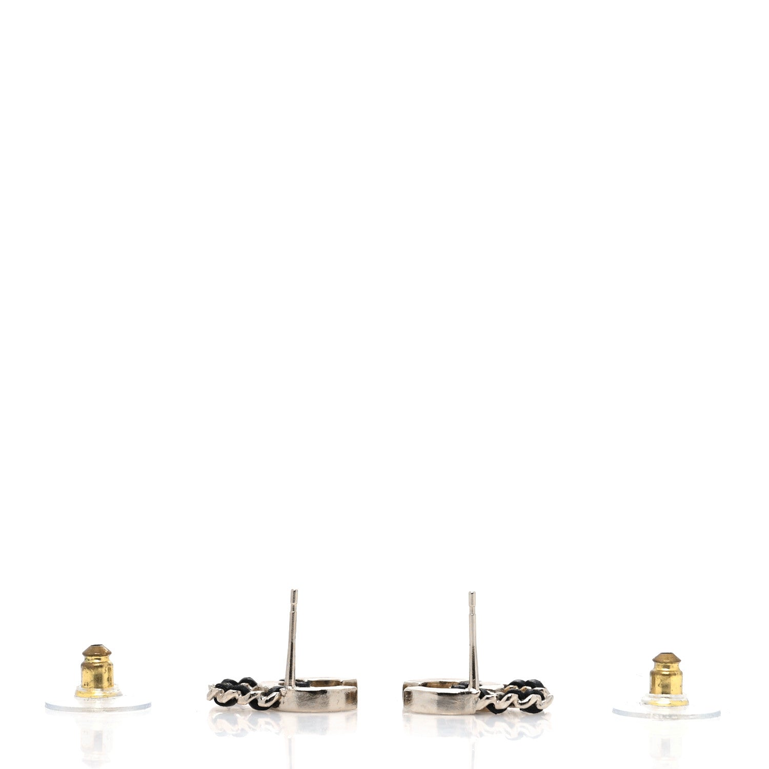 Chanel Crystal Baguette Lambskin Chain CC Vintage Allure Stud Earrings Black Gold 3 of 4
