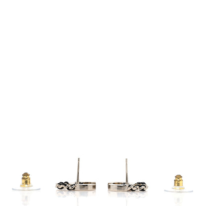 Chanel Crystal Baguette Lambskin Chain CC Vintage Allure Stud Earrings Black Gold 3 of 4