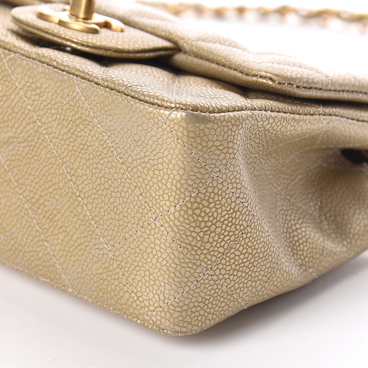 Metallic Caviar Quilted Mini Square Flap Gold