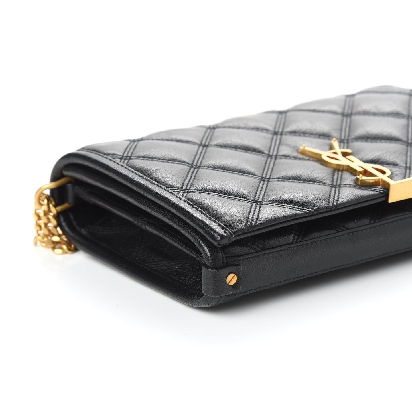 Lambskin Diamond Quilted Becky Chain Wallet Black